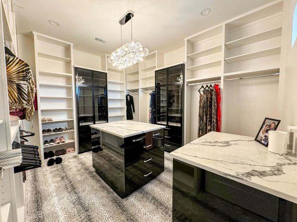 Modern Luxury Hill Top Custom Walk In Closet Marble Island Luxury Storage Solutions Zbranek and Holt Custom Homes