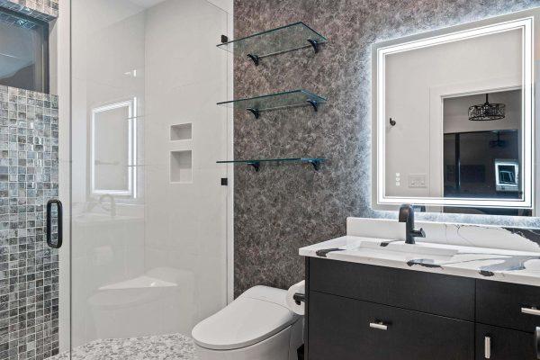 Modern Luxury Hill Top bathroom glass shower backlit mirror marble vanity Zbranek and Holt Custom Homes