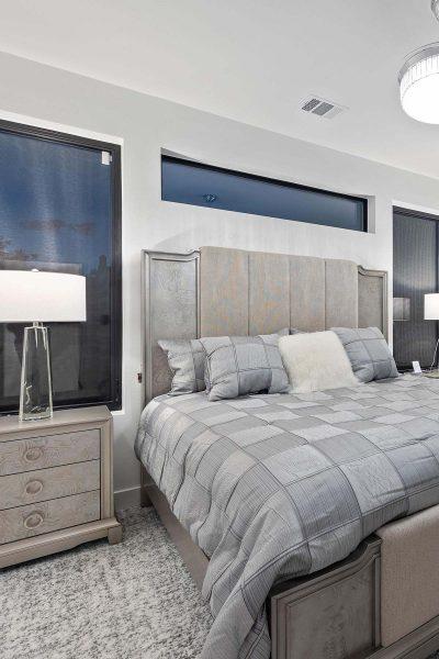 Modern Luxury Hill Top master bedroom custom windows upholstered bed Zbranek and Holt Custom Homes