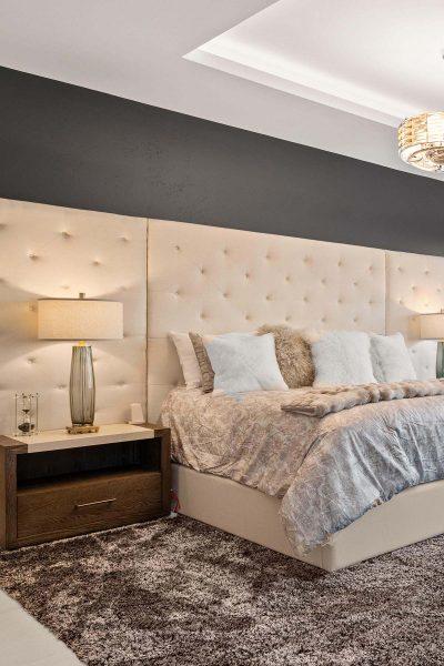 Modern Luxury Hill Top master bedroom upholstered headboard tray ceiling Zbranek and Holt Custom Homes